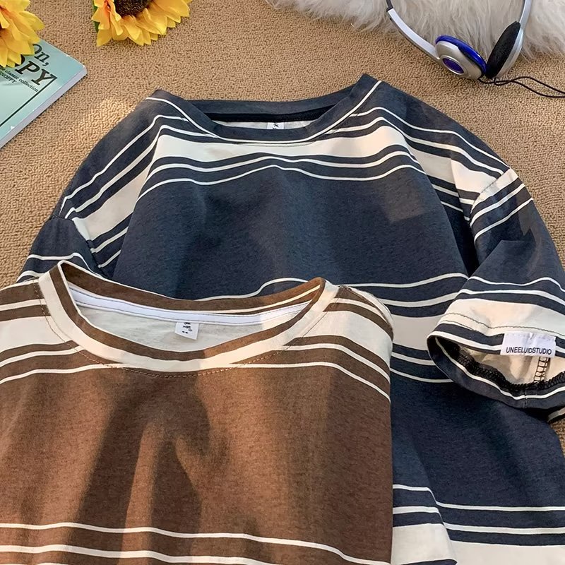 Áo Sơ Mi Sọc Màu Tương Phản Dáng Rộng Phong Cách Mới Mùa Hè