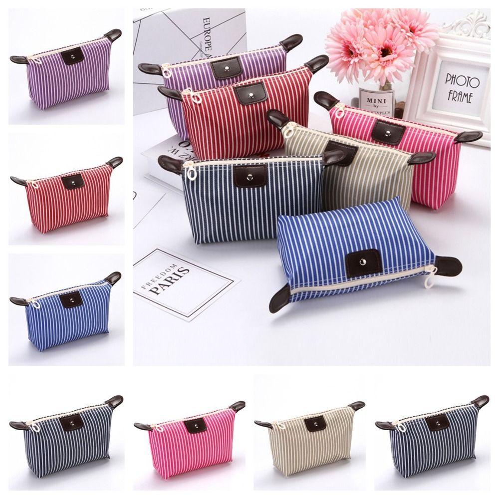 SOMEDAYZL Túi Đựng Đồ Trang Điểm Sức Chứa Lớn Bằng Vải Oxford Họa Tiết Kẻ Sọc Dành Cho Nữ