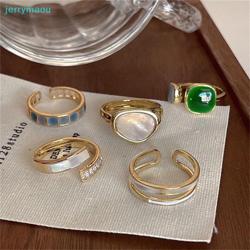 Nhẫn Mở Màu Vàng Bóng Phong Cách Retro Lãng Mạn Thời Trang Dự Tiệc Cho Nữ