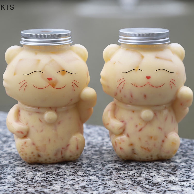 Bình Đựng Nước Ép Trong Suốt Có Nắp Đậy Hình Mèo Dễ Thương