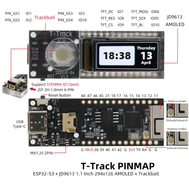 Bảng Mạch Phát Triển T-Track ESP32 JD9613 DriverIC