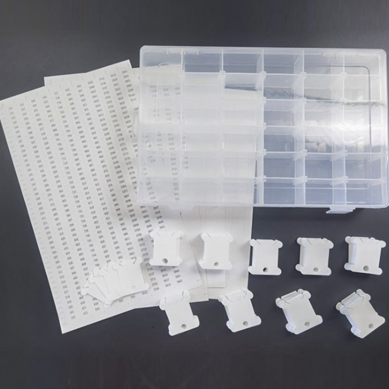 Hộp Nhựa 36 Ngăn Đựng Chỉ Thêu + 50 Cuộn Chỉ Và 2 Miếng Dán Số