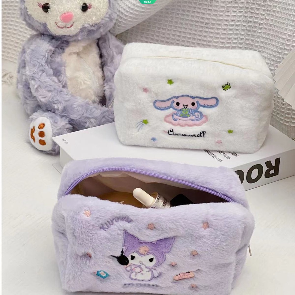 Sanrio Dễ thương Kuromi Cinnamoroll Pachacco Giai điệu Màu rắn Hộp đựng bút chì sang trọng Thời trang Dung tích lớn Túi bút chì Văn phòng phẩm Hộp đựng bút chì Kawaii Đồ dùng học tập Quà tặng trẻ em