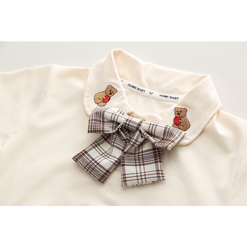 Áo polo màu kem với quần váy caro sọc nâu cho bé gái từ 1 2 3 4 5 tuổi Mint's Closet MINTSCLOSET - GS1161