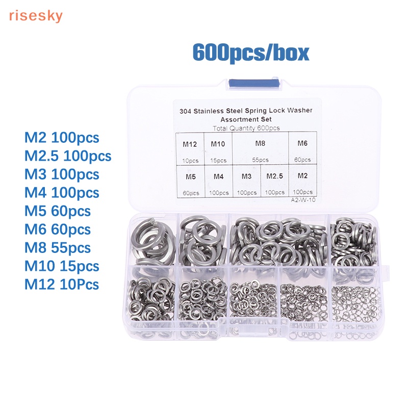Set 600 Vòng Đệm M2 M2.5 M3 M4 M5 M6 M8 M10 M12 Bằng Thép Không Gỉ