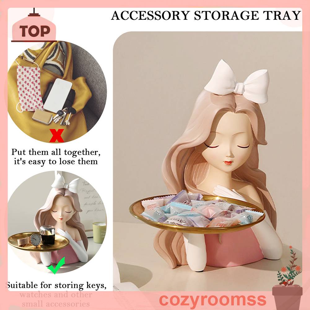 Giỏ Đựng Đồ Bằng Nhựa Resin Hình Cô Gái Dễ Thương Trang Trí Bàn Làm Việc / Quán Cà