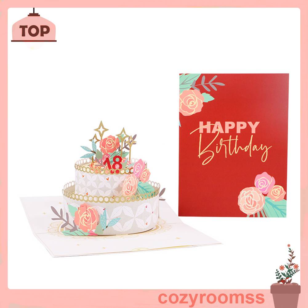 Thiệp Mời Hình Bánh Kem Hoa Hồng 3D Sáng Tạo