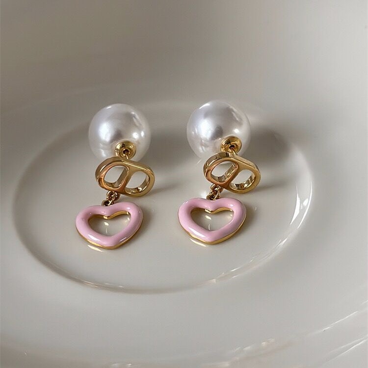 Bông Tai Bạc Đính Ngọc Trai Họa Tiết Chữ Love Màu Hồng Nữ Tính