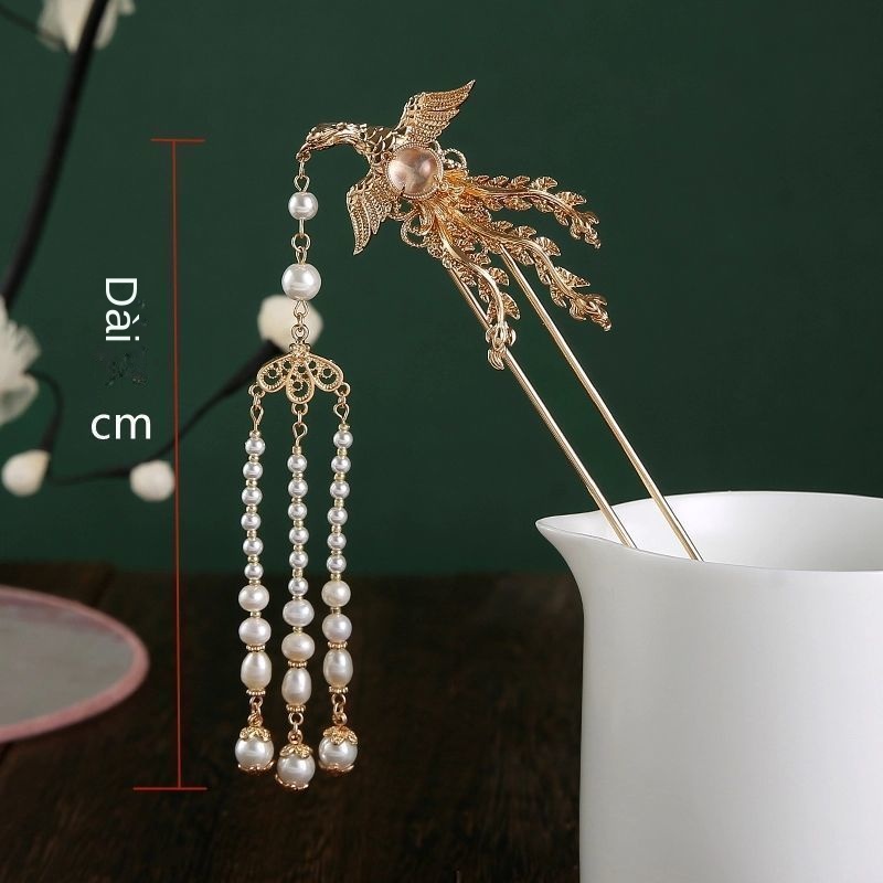 Trâm Cài Tóc Hình Chim Phượng Hoàng Màu Vàng Cổ Điển Cho Cô Dâu