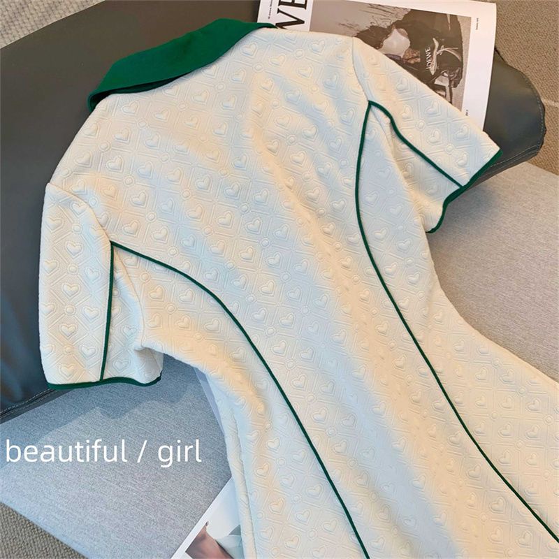 P Đầm POLO Cổ Bẻ Ghép Màu Sắc Tương Phản Eo Cao Thường Ngày Phong Cách Mới Cho Nữ