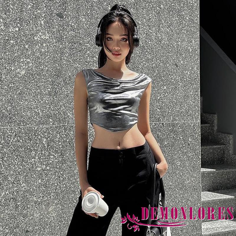 Áo Croptop Không Tay Cổ Tròn Màu Sắc Trơn Thời Trang Mùa Hè Dành Cho Nữ