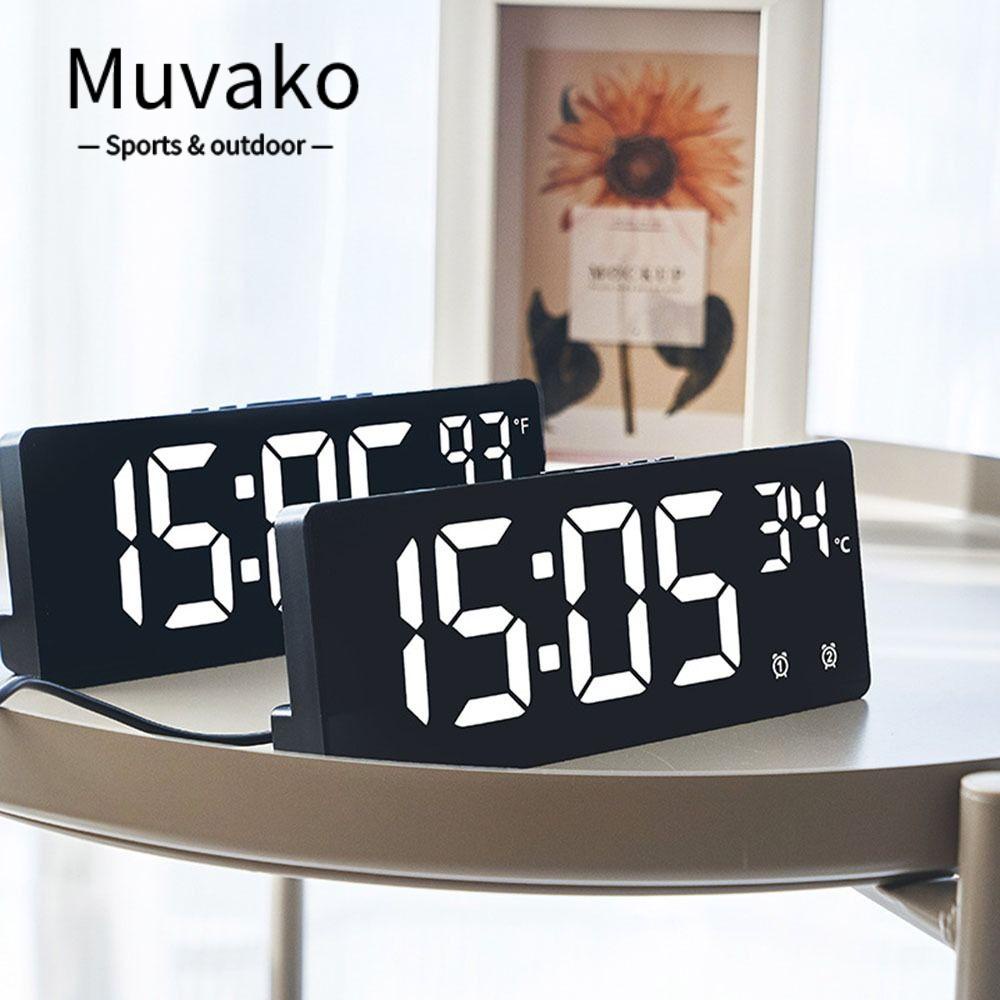 MUVAKO Đồng Hồ Báo Thức Điện Tử Có Đèn LED Hiển Thị Nhiệt Độ Và Lịch
