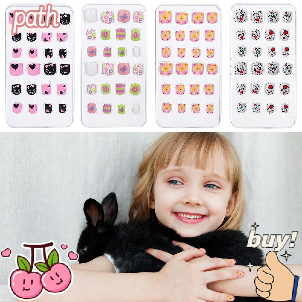 PATH Bộ 24 Móng Tay Giả Che Phủ Toàn Diện Dễ Thương Cho Bé