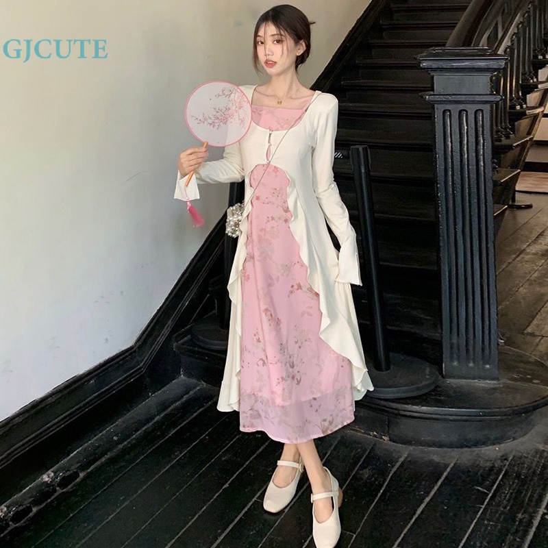 Set Đầm Hai Dây Dáng Dài Và Áo Khoác Cardigan Họa Tiết Hoa Thời Trang Mùa Hè Dễ Thương Cho Nữ