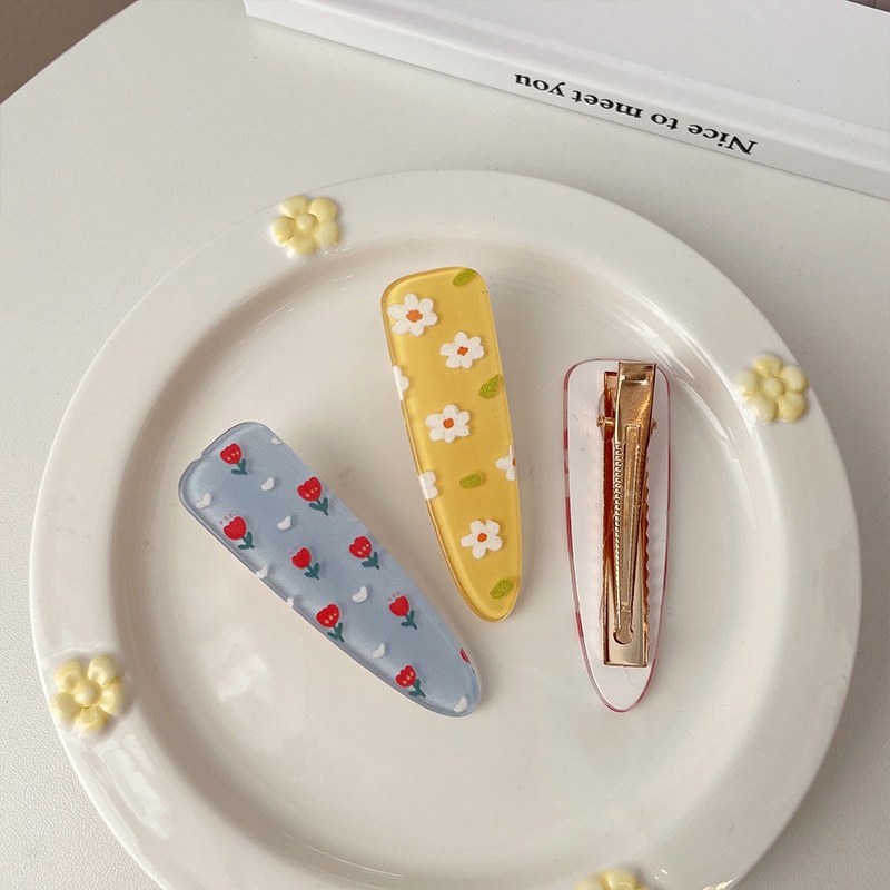 Kẹp tóc mái hình giọt nước hoạ tiết hoa lá mùa hè xinh xắn K108