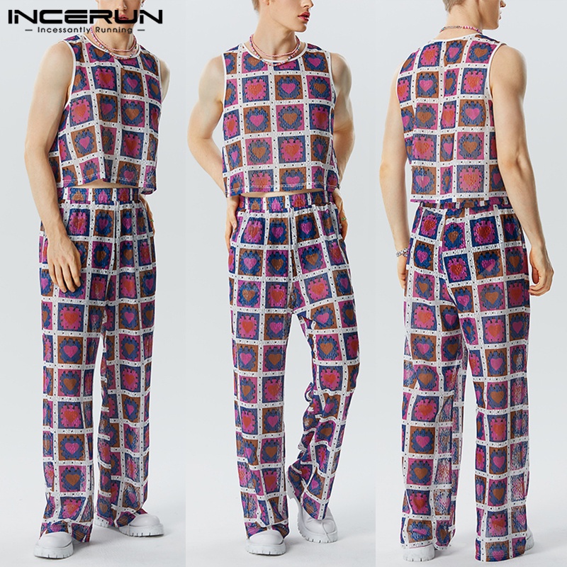 Incerun Bộ Hai Mảnh Lưới Cửa Sổ Thời Trang Nam