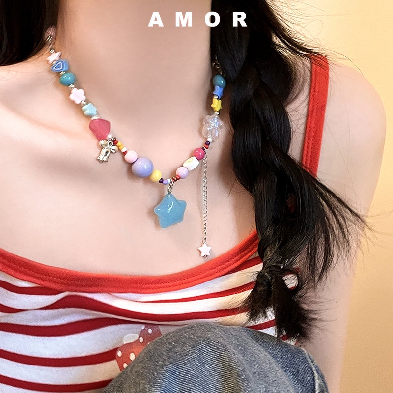 Vòng cổ Mạ Vàng 2K Mặt Hình Ngôi Sao Nhiều Màu Sắc Phong Cách Hàn Quốc