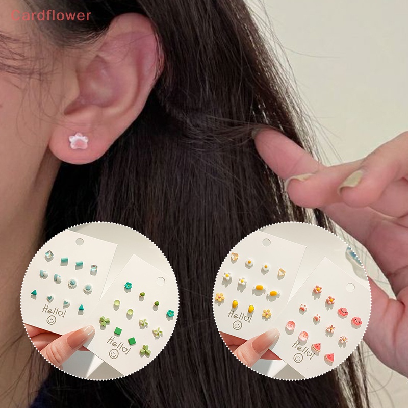 Bộ 3 / 6 Đôi Bông Tai Hình Hoa / Nơ / Trái Tim Bằng Nhựa Resin Dễ Thương Cho Nữ