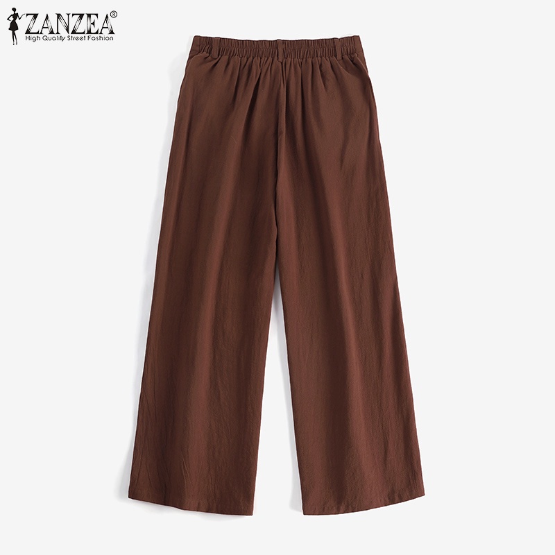Zanzea Quần Cotton Lanh Lưng Cao Có Túi Trước Và Khóa Kéo Thời Trang Hàn Quốc Cho Nữ