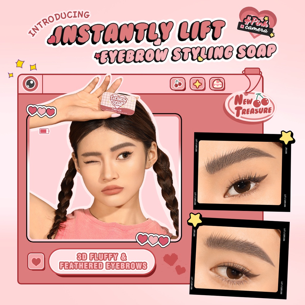 Phấn Trang Điểm Màu Hồng Xinh Xắn#PinkCamera Xà Phòng Tạo Kiểu Lông Mày 3D Đa Năng Không Dính Trọng Lượng Nhẹ