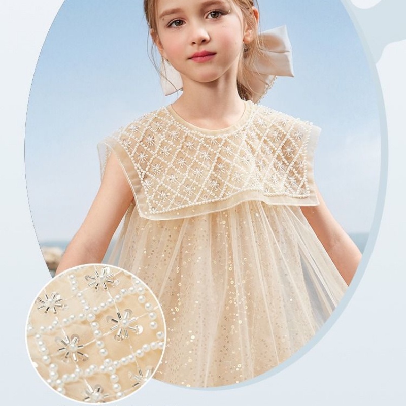 Đầm Công Chúa Màu Trơn Đính Hạt Thời Trang Mùa Hè 2023 Cho Bé Gái