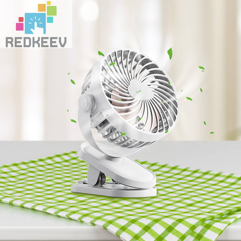 Quạt Điện USB 1200mAh 3 Tốc Độ Kèm Kẹp Gắn Xe Đẩy Em Bé Tiện Dụng