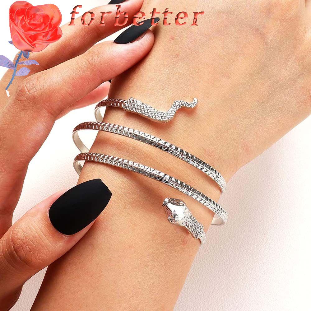 FORBETTER Vòng Đeo Tay Ba Lớp Bằng Kim Loại Hình Rắn Phong Cách Retro Cá Tính Dành Cho Nữ