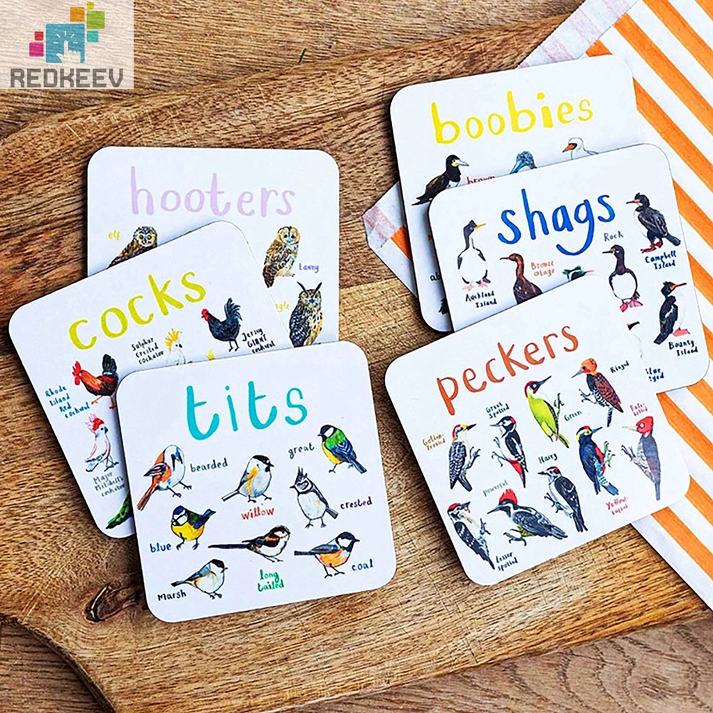 Set 6 Tấm Lót Cốc Bằng PVC Hình Vuông Họa Tiết Chú Chim Vui Nhộn Có Thể Tái Sử Dụng