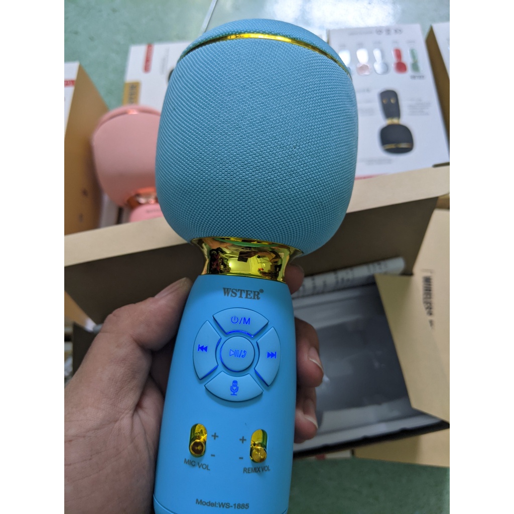 Mic karaoke kèm loa bluetooth WSTER WS 1885 dòng không dây mới 2023 nhiều màu