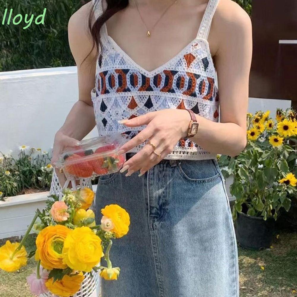 Lloyd Áo Croptop Cotton Không Tay Khoét Lỗ Phong Cách Hàn Quốc Sang Trọng Cho Nữ