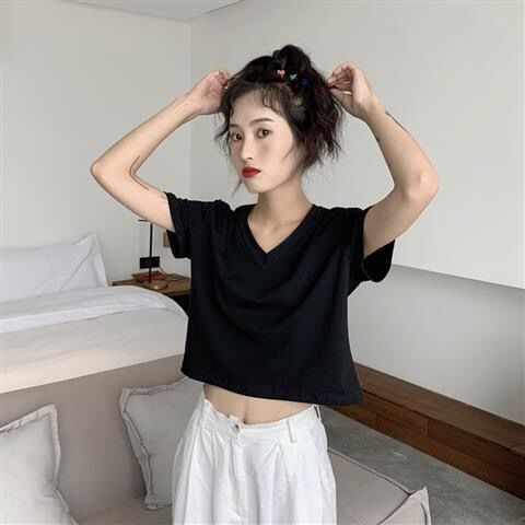 Áo Thun Ngắn Tay Cổ Chữ V Form Rộng Thời Trang Mùa Hè Hàn Quốc Mới Cho Nữ