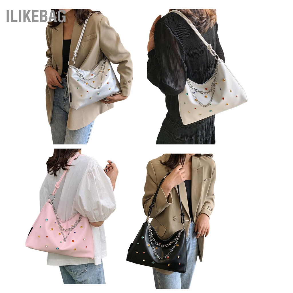 Ilikebag Túi Đeo Vai Nữ Đơn Da PU Thời Trang Đính Đá Decal Nhiều Màu Cho Mùa Hè