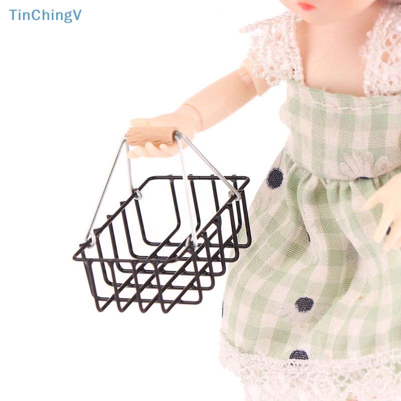 Giỏ Mua Sắm Mini Bằng Kim Loại Dùng Trang Trí Nhà Búp Bê 1: 12