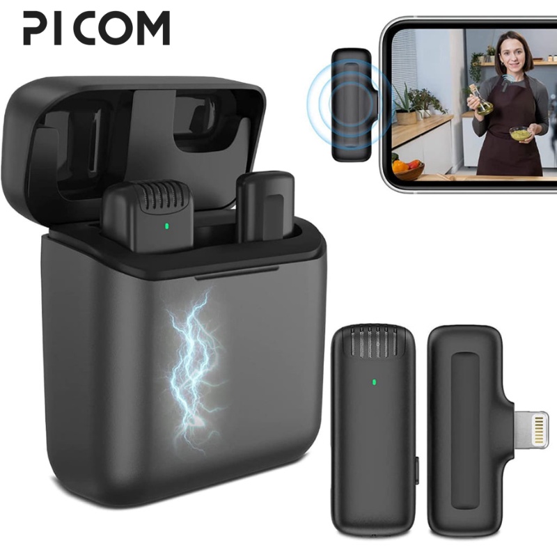 Mic Thu Âm J11 Không Dây Cài Áo Livestream PICOM 1 Mic Kèm Hộp Sạc