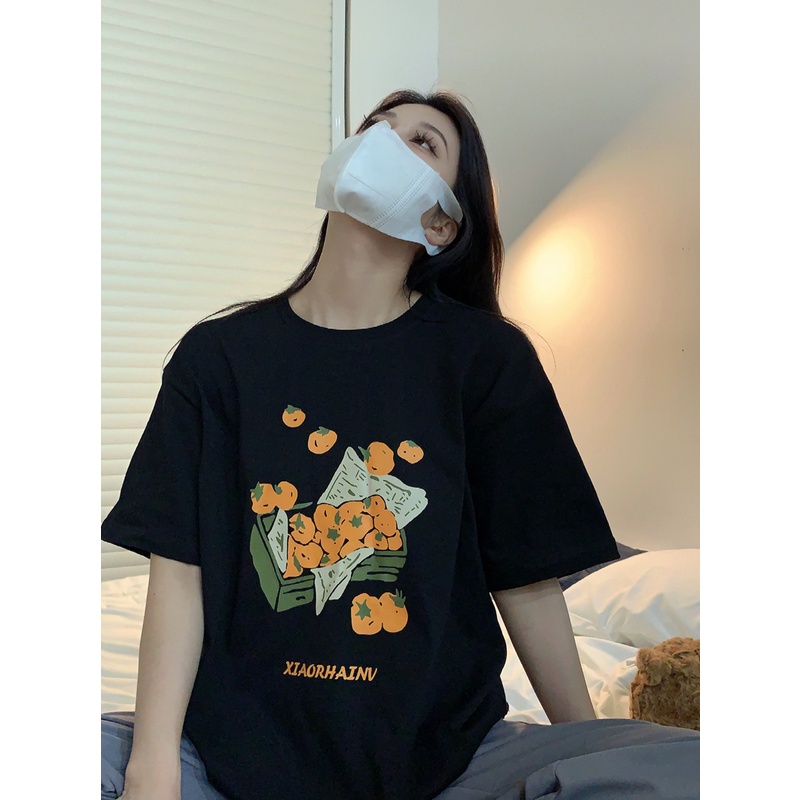 SUXI Áo Thun Tay Ngắn Dáng Rộng Cổ Tròn In Họa Tiết Đơn Giản Thời Trang Cho Nữ