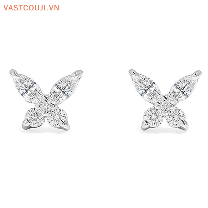 1 Đôi Bông Tai Hình Bướm Màu Bạc Đính Đá Zircon Lấp Lánh Dành Cho Nữ