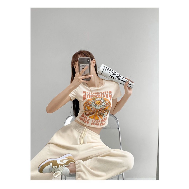 Y2k Áo Baby Tee Thun Croptop Nữ  Tay Ngắn Hở Rốn Ôm Dáng In Họa Tiết Bướm Mặt Trời Phong Cách Âu Mỹ Thời Trang Mùa Hè Mới Dành Cho