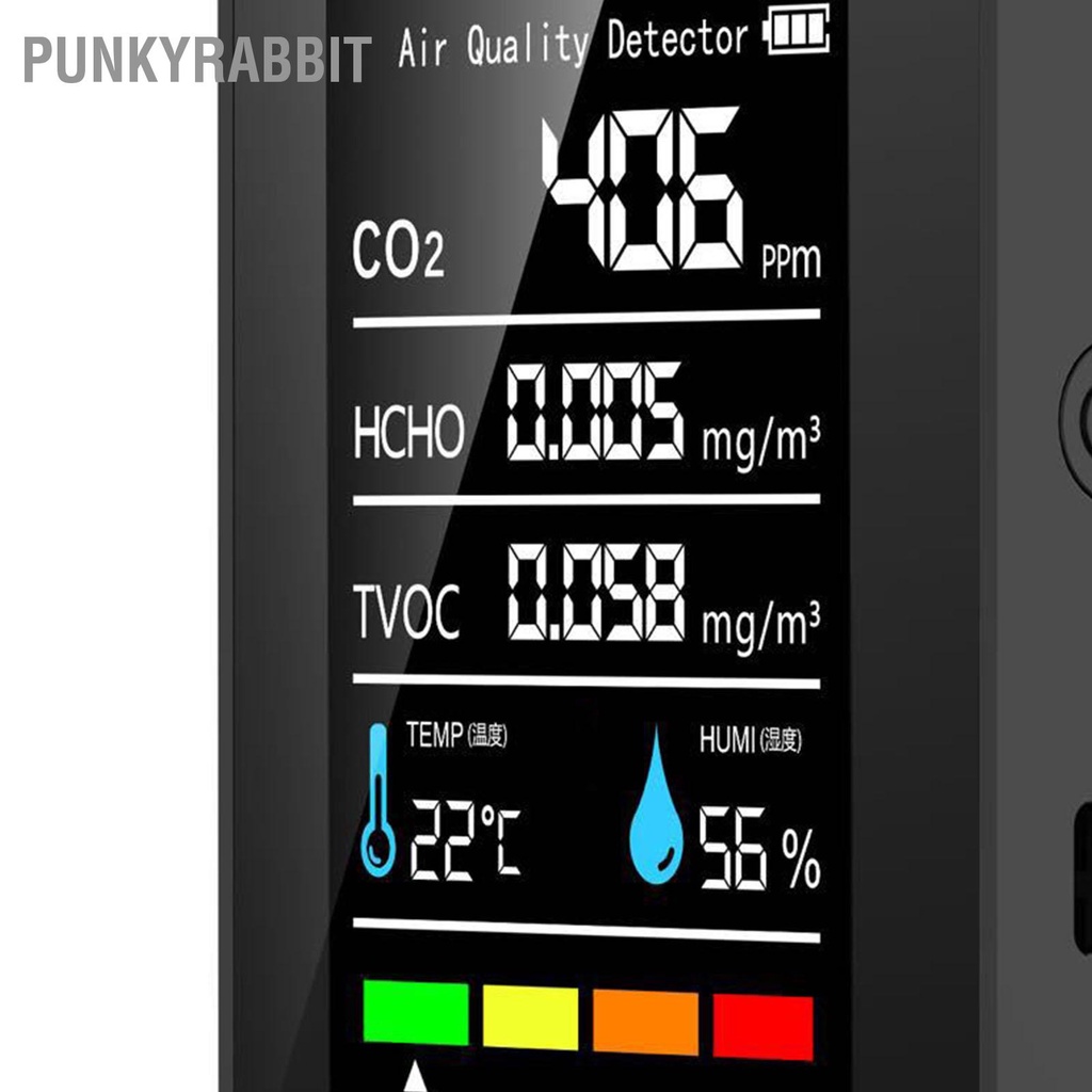 PunkyRabbit Máy dò Formaldehyde Cảm biến TVOC CO2 PM2.5 Nhiệt độ Độ ẩm đo chất lượng không khí