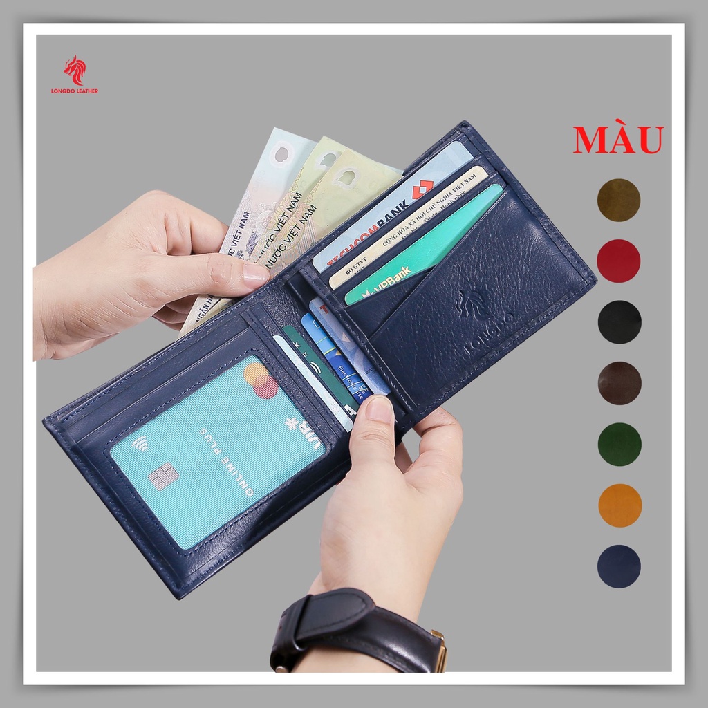 Bóp da bò cao cấp màu navy, ví da nam thương hiệu Longdo Leather - Bảo hành 5 năm - B11