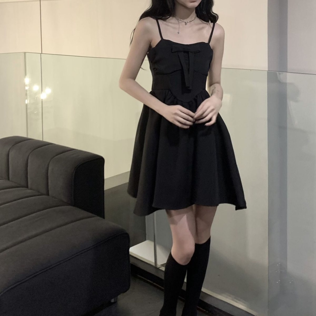 Set Áo Sơ Mi Trắng Tay Phồng + Đầm Yếm Thắt Nơ Xinh Xắn Thời Trang Hè Cho Nữ