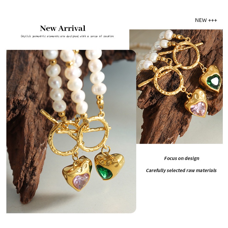 Vòng cổ Mặt Trái Tim Đính Đá Zircon Ngọc Trai Tự Nhiên Thời Trang