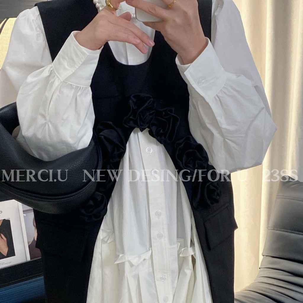 [Hàng Có Sẵn] Đầm Sơ Mi Xếp Ly Màu Trơn Thời Trang Hàn Quốc 2023