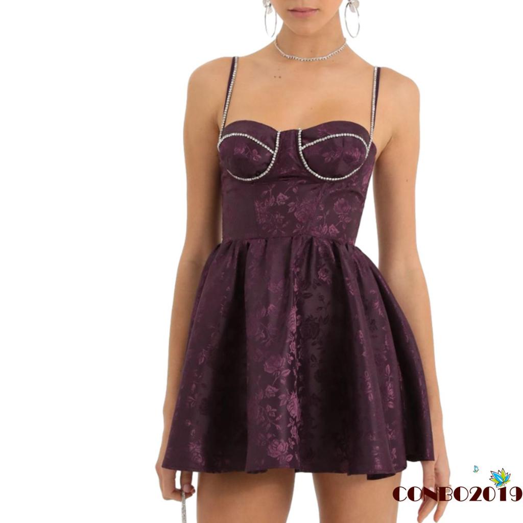 Đầm Mini Dáng Chữ A Hở Lưng Phối Dây Chéo Đính Đá Thời Trang Mùa Hè Cho Nữ