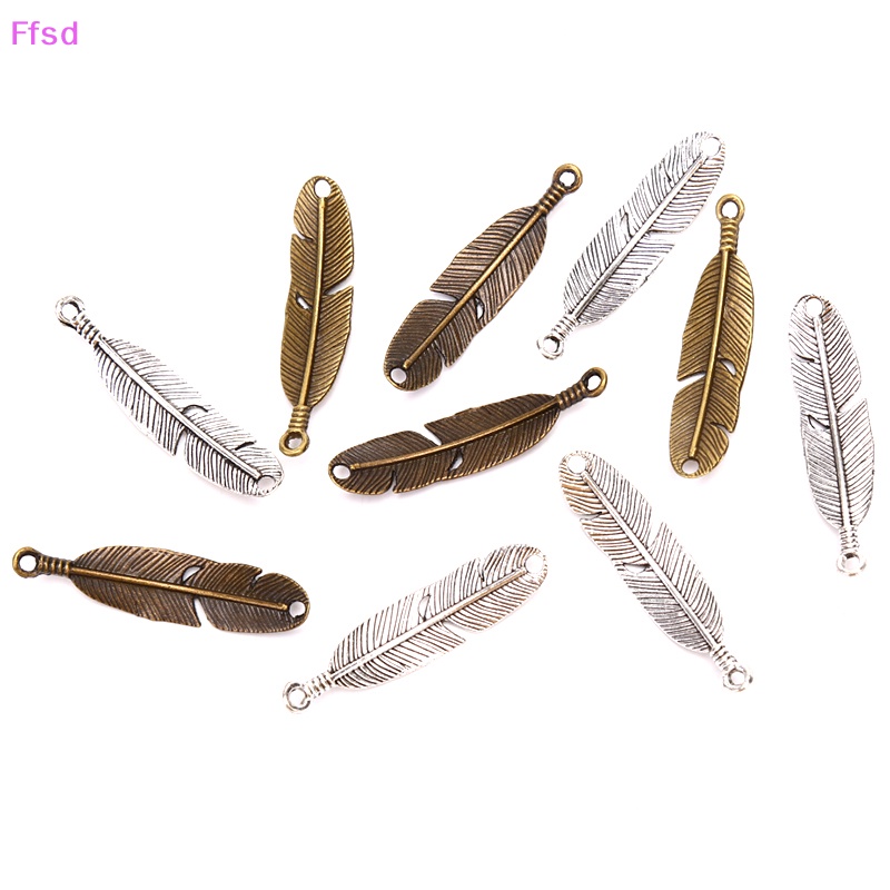 {Ffsd} Set 10 Mặt Dây Chuyền Kim Loại Hình Lông Vũ Lá Nhỏ Cổ Điển Làm Trang Sức Thủ Công * Bán Chạy