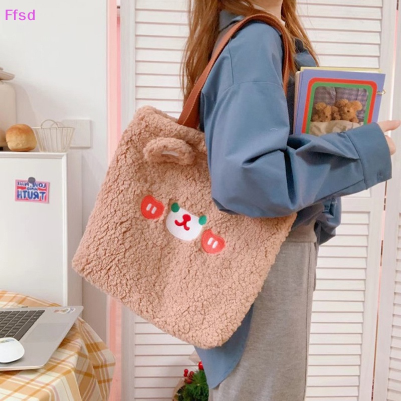 {Ffsd} Túi Xách Tote Đeo Vai Phủ Lông Xù Hình Thỏ / Gấu Hoạt Hình Đơn Giản Sức Chứa Lớn Cho Nữ * Bán Chạy