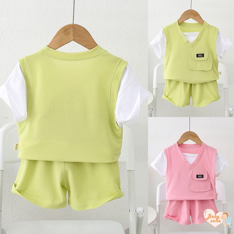 Set Áo Thun Ngắn Tay Giả Hai Lớp + Quần Short Màu Trơn Thời Trang Mùa Hè Mới Cho Bé Gái 0-6 Tuổi