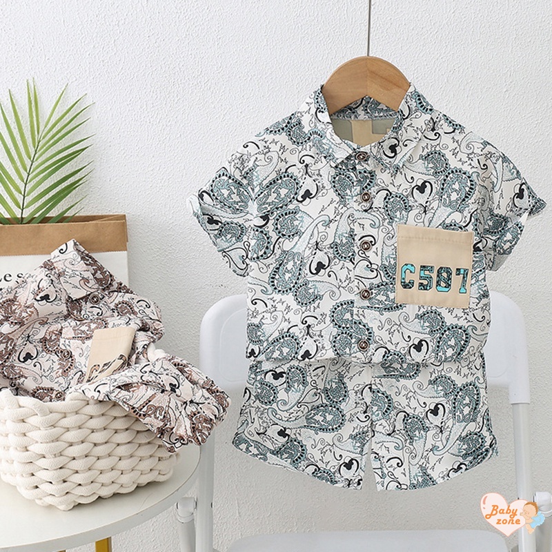 Set Áo Sơ Mi Tay Ngắn Và Quần Short Vải Cotton Mỏng In Hoa Thời Trang Mùa Hè Cho Bé Trai