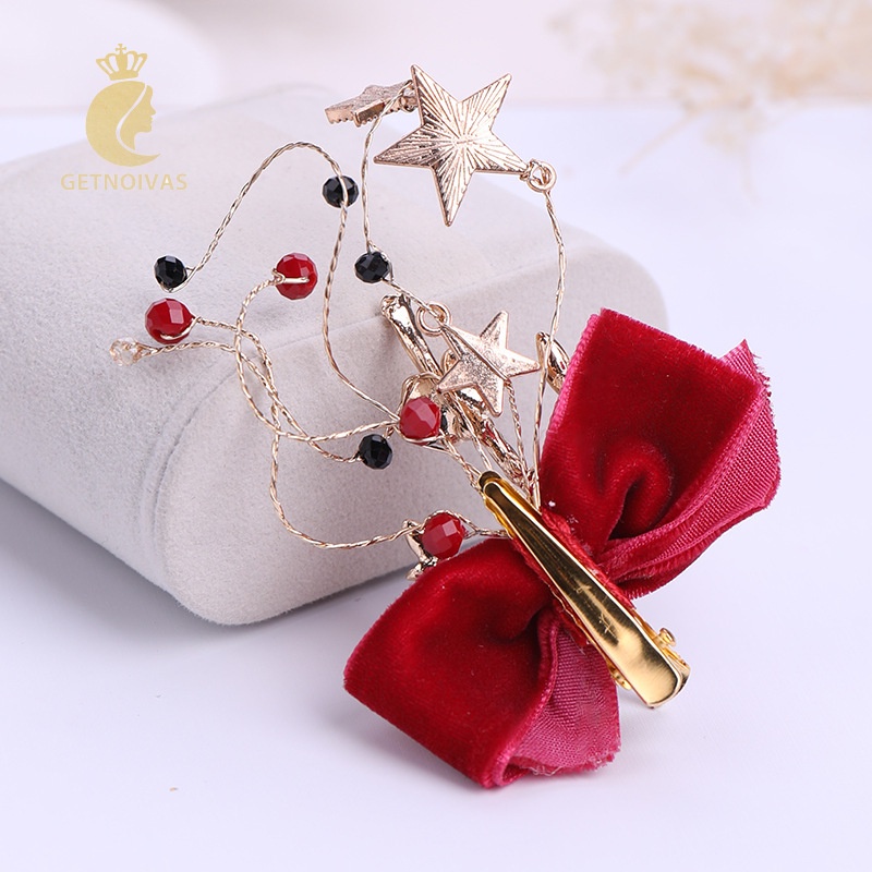 GETNOIVAS Bộ Trang Sức Gồm Vòng cổ / Kẹp / Bông Tai / Kẹp Tóc Hình Ngôi Sao Màu Đỏ Đính Đá Thời Trang Cho