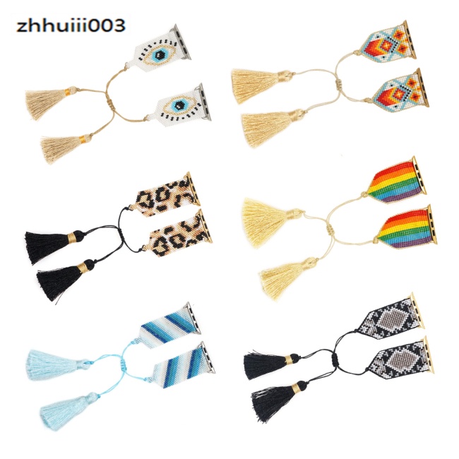Dây Đeo Chuỗi Hạt Phong Cách Boho Thay Thế Cho Đồng Hồ Thông Minh Iwatch 18 Hàng 6 Màu