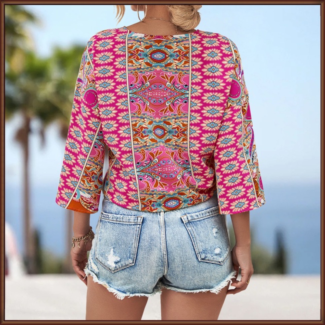 Áo Sơ Mi Tay Lửng Cổ Chữ V Thắt Cà Vạt Trước Thời Trang Dành Cho Nữ